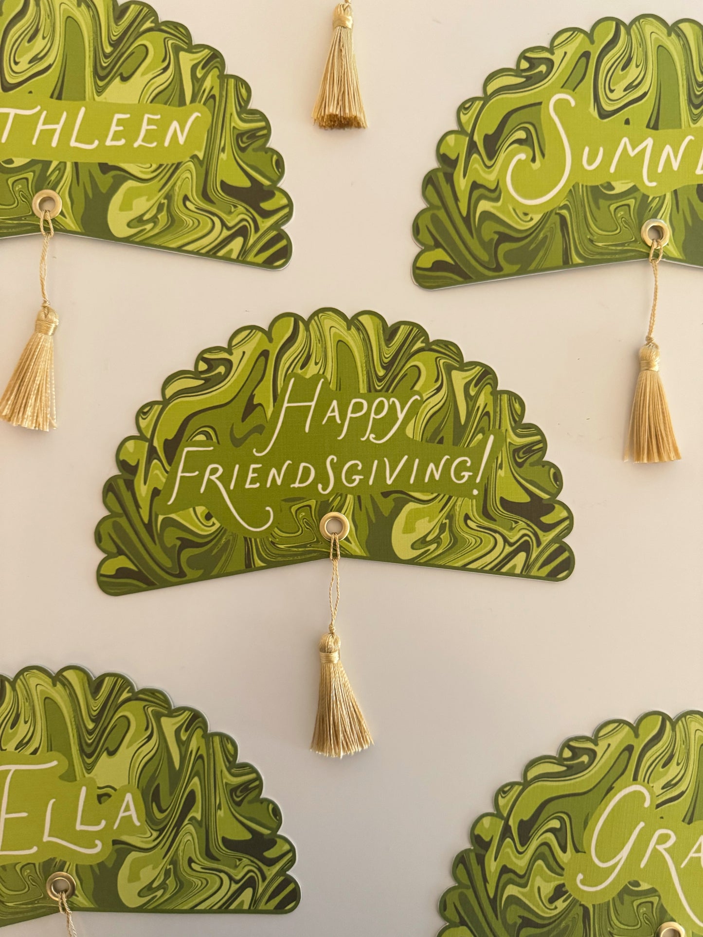 Green Italian Marble Happy Friendsgiving Plate Rounds - Set of 4