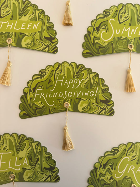 Green Italian Marble Happy Friendsgiving Plate Rounds - Set of 4