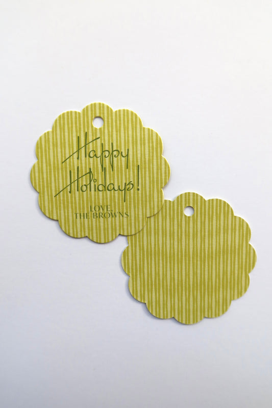 Happy Holidays Green Stripe Customizable Gift Tag (set of 24)
