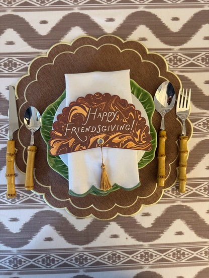 Brown Italian Marble Happy Friendsgiving Plate Rounds - Set of 4