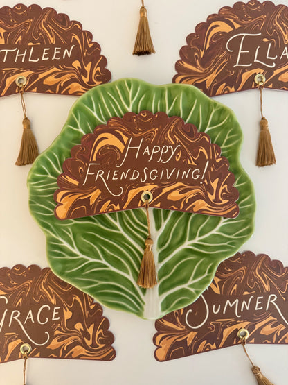 Brown Italian Marble Happy Friendsgiving Plate Rounds - Set of 4