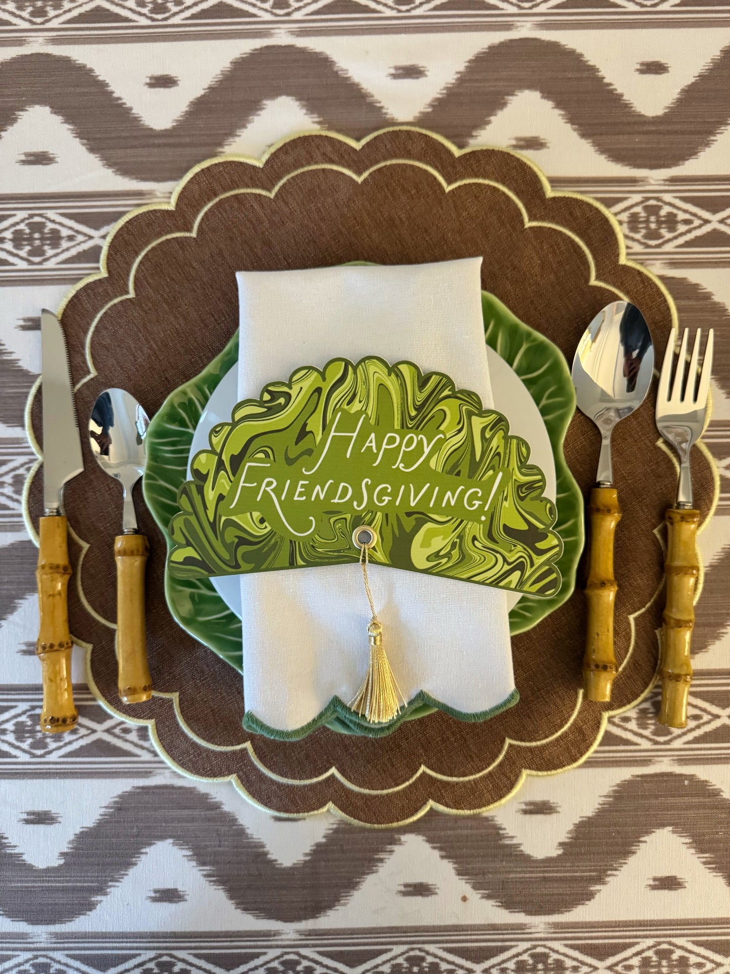 Green Italian Marble Happy Friendsgiving Plate Rounds - Set of 4