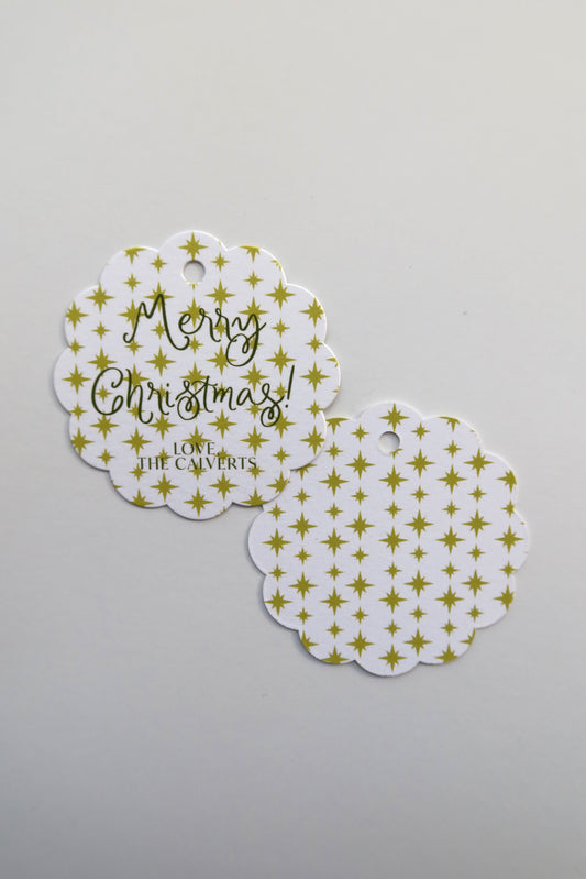 Merry Christmas Green Star Customizable Scallop Gift Tag (set of 24)
