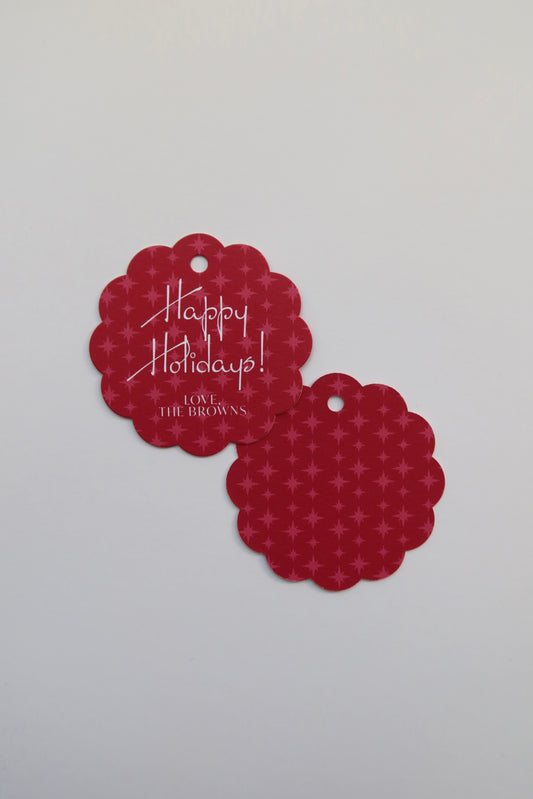Happy Holidays Berry Star Customizable Scallop Gift Tag (set of 24)