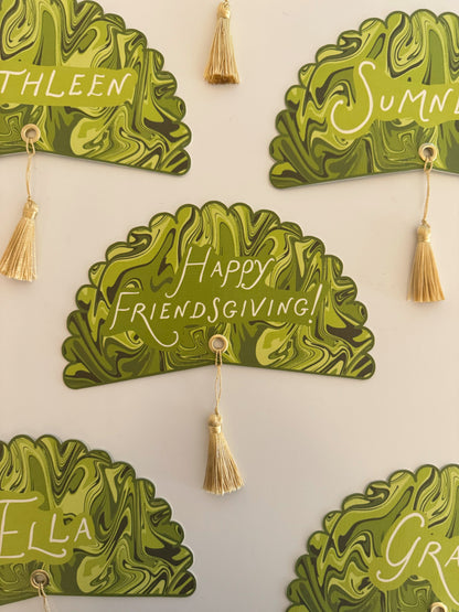 Green Italian Marble Happy Friendsgiving Plate Rounds - Set of 4