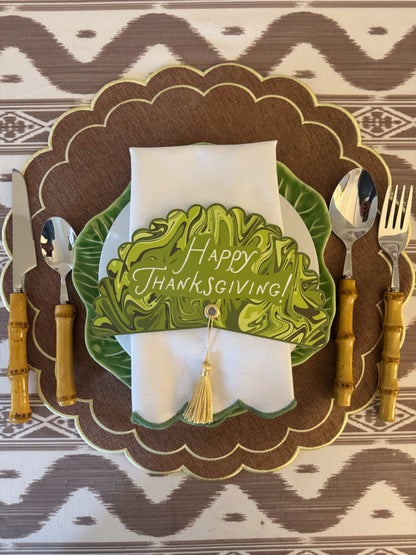 Green Italian Marble Happy Thanksgiving Plate Round - Set of 4