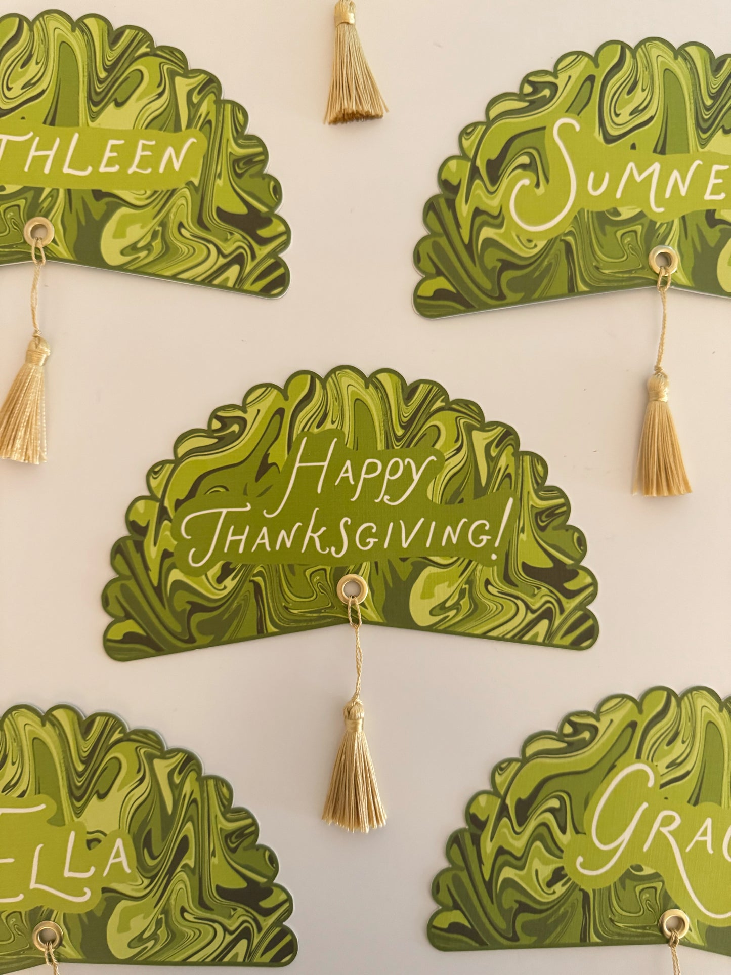 Green Italian Marble Happy Thanksgiving Plate Round - Set of 4