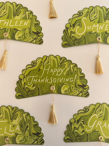 Green Italian Marble Happy Thanksgiving Plate Round - Set of 4