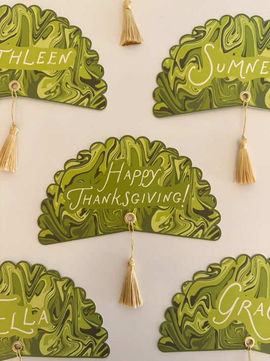 Green Italian Marble Happy Thanksgiving Plate Round - Set of 4