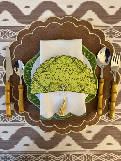Green Scallop Happy Thanksgiving Plate Round - Set of 4